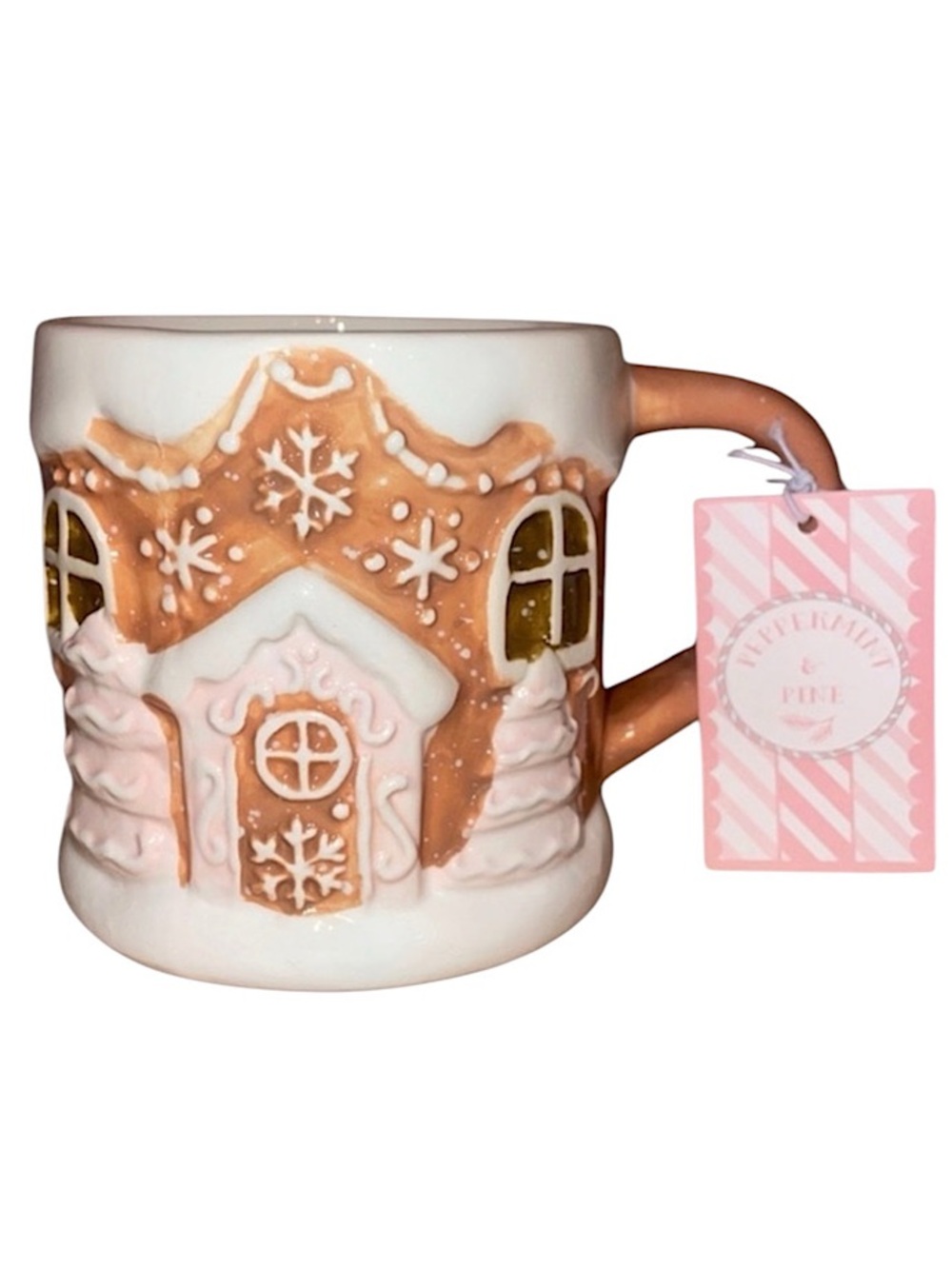 PRICE FIRM Peppermint & Pine Pastel Gingerbread House Holiday Mug